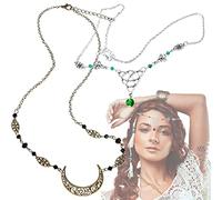 2 Pezzi Catenina per Capelli, Accessori per Capelli Bohemien, Catena Gocce D'acqua, Tiara Elfica, Catena per Capelli Luna Nodo Celtico, Tiara Elfica Accessori Strega Donna Sposa per Ragazze