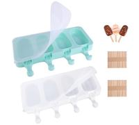 2 Pezzi Cavità Ovali Gelato Homemade Stampi, Stampi Ghiaccioli in Commestibile Silicone con 100 Stecchi Legno, Riutilizzabile Anti-Aderente Ice Cream Mould per DIY Popsicle