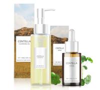 2 Pezzi Centella Cleansing Oil + Siero Centella Asiatica, Olio Struccante Viso e Occhi , Siero Viso Coreano, Centella Asiatica Skincare Lenitivo e Idratante, Pulizia Delicata, Adatto a Tutti i Tipi di