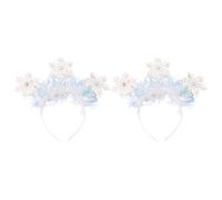 2 Pezzi Cerchietto Natalizio Fiocco di Neve Bianco in Plastico | Accessorio Grazioso per Ragazza e Signora, Effetto Scintillante, Fermo e Comodo, come Foto Prop