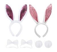 2 Pezzi Cerchietto Orecchie Coniglio Set Fascia Capelli Orecchie da Coniglio Peluche Cerchietti Coniglio Coda Coniglietta Papillon decorazioni di Halloween Bambini Adulti Cosplay Accessori Costume