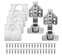 2 Pezzi Cerniere per Ante Cucina,Cerniere per Ante con 4 Piastra di Riparazione e Vite, distanza tra i fori 45 mm, per armadio da cucina, guardaroba