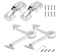 2 Pezzi Cerniere per Ante, Non Necessita di Scanalature, con 2 Cerniere per Ante a Ribalta Regolabili a 360°, Base Stabile, Buona Capacità di Carico, Adatta per Armadi, Mobili ecc (Argento)