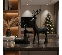 2 Pezzi Cervo Decorativo in Resina Lusso Leggero Statuetta di Cervo Nera