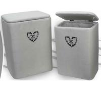 2 PEZZI CESTE POUF POUFF CONTENITORE RETTANGOLARI RIVESTITI BIANCO CUORE