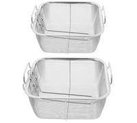 2 Pezzi Cestello Friggitrice in Acciaio Inox Manico Ergonomico | Filtro Multiuso, Fori Fitti per Scolo Rapido, Bordi Lisci, per Pasta, Anelli di Calamaro