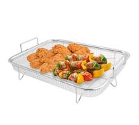 2 pezzi Cestello Griglia da Forno in Acciaio Inossidabile con Maniglia Cestello Griglia Rete Vassoio Da Forno a Rete per Barbecue Verdure Forno Raffreddare 30x22x5,5 cm
