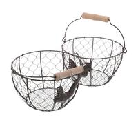 2 Pezzi Cestello Raccogli Uova Rotondo con Manico in Ferro e Legno | Design Rustico, Struttura Aperta per Visione Rapida, Uso su Piano Cucina, per Uova