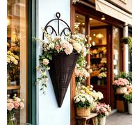 2 pezzi Cesti per fiori intrecciati da appendere, Cesti per fiori da parete vintage marroni, Vasi per fiori a forma di cono da appendere alla parete, Riutilizzabili, Adatti per ringhiere, recinzioni, 