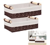 2 Pezzi Cestini Portaoggetti Rettangolari Con Coperchio, Cesta Portaoggetti in Giacinto, Cestino in Vimini, Cestino Portaoggetti intrecciato per Bagno,Tavoli,Cucine,Soggiorno (giallo-marrone)