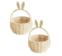 2 Pezzi Cestino Pasquale per Bambini, Uova di Pasqua Decorative Cestini, Cestino Vimini Piccolo con Manico, Cestini Pasquali Caccia Uova Festa per Campeggio Caramelle e Picnic (18x28cm)