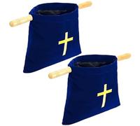 2 pezzi che offrono cestini per la chiesa, sacchetti biblici ricamati con manici in legno, borse della chiesa di flanella per le chiese forniture di comunione blu, accessori biblici