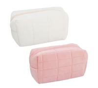 2 pezzi Checkered Cosmetic Bag, Plush Cosmetic Bag, Skin Care Bag, Travel Toiletry Bag, Portatile, Adatto per stoccaggio Cosmetic (rosa, bianco), rosa/bianco, 16*9*10cm, Carino