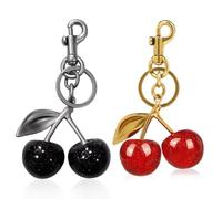2 Pezzi Cherry Bag Charm, Portachiavi Donna,Versatile Key Ring,Elegante Ciondolo a Dorma di Ciliegia,Portachiavi per Auto, per Accessori per Borse o Chiavi,Personalised Car Accessory (Rosso/Nero)
