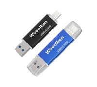 2 Pezzi Chiavette USB 3.0 32GB,WOOOLKEN OTG Type C 2 in 1 (Nero e Blu)