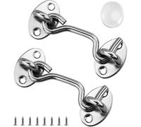 2 Pezzi Chiavistello per Porta in Acciaio Inox 75 mm,Gancio Occhiello per Finestre e Cancelli,Fermaglio di Sicurezza Anticorrosione con Viti e Adesivo Anticollisione,Argentato