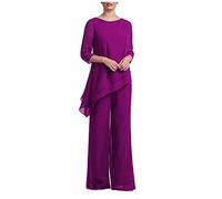 2 pezzi chiffon madre della sposa pantaloni vestito da ballo abito da sera vestito da donna abiti casual, Fucsia, 50