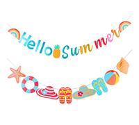 2 pezzi Ciao estate Banner Glitter spiaggia modelli Banner Banner colorato per la festa in piscina, con il segno dell'arcobaleno Compleanno d'estate