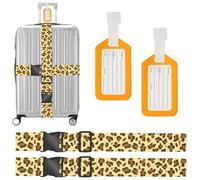 2 Pezzi Cinghie da Viaggio Bagagli con 2 Pezzi Etichetta Bagaglio, Regolabile cinghie a sgancio rapido, Accessori Indispensabili per Viaggiare, per valigie, bagagli, viaggio (Stile Leopardo)