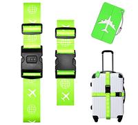 2 Pezzi Cinghie Per Valigie, Regolabile Cinghia Per Valigia con Password, Cinghia per Bagagli con Etichette Valigia Aereo, Viaggio Accessori Utili Sicuro (Verde)