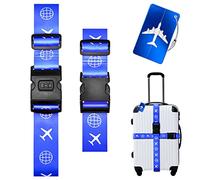2 Pezzi Cinghie Per Valigie, Regolabile Cinghia Per Valigia con Password, Cinghia per Bagagli con Etichette Valigia Aereo, Viaggio Accessori Utili Sicuro (Blu)