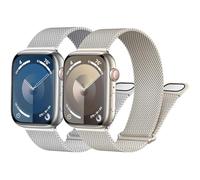 2 Pezzi Cinturini Maglia Milanese per Apple Watch 49mm 45mm 44mm 42mm 41mm 40mm 38mm,Magnetic Cinturino in Acciaio Inossidabile, per iWatch Ultra 2 Ultra Series 9 8 7 6 5 4 3(Argento/Starlight)