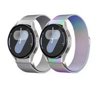 2 Pezzi Cinturino per Samsung Galaxy Watch 6/5/4 40mm 44mm/Watch 6 Classic 43mm 47mm/Watch 5 Pro 45mm/Watch 4 Classic 42mm 46mm，No Gap Cinturino Magnetico in Acciaio Inossidabile,Colorato/Argento