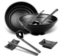 2 Pezzi Ciotola Ramen Kit Ciotole Giapponesi 1020ml Kit Ramen Bowl con Cucchiaio Bacchette Abbinati Ciotole Ciotole Grandi in Plastica per Salse per Pasta Zuppe Insalate Frutta