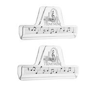 2 pezzi Clip per Spartiti Trasparente Motivo Note, 12x6x2,2cm | Plastica Molla in Metallo Liscia, Apertura Ampia, per Prove d'Orchestra e Spettacoli in Strada