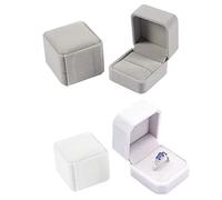 2 Pezzi Cofanetto Anello di Velluto, Scatola Regalo ad Anello in Velluto, Scatola per Anelli in Velluto, Double Ring Jewelry Box, per Proposta, Matrimonio, Amante Anniversario (Grigio, Bianco)