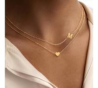 2 pezzi Collana a più fili con pendente a forma di cuore e lettera in acciaio inossidabile per donna L,M,S,H,A,T,O,B,C,D,E,F,G,I,J,K,N,P,R,V,W,Y,ZAcciaio inossidabile