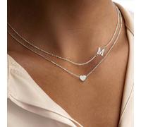 2 pezzi Collana a più fili con pendente a forma di cuore e lettera in acciaio inossidabile per donne L,M,S,H,A,T,O,B,C,D,E,F,G,I,J,K,N,P,R,V,W,Y,ZAcciaio inossidabile