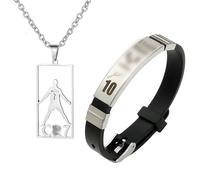 2 Pezzi Collana Bracciale Calcio C r 7, Calcio Collana Bracciale Set, Bracciale In Acciaio Inossidabile In Silicone, Collana C r 7, No. 7 Braccialetto di Calcio, Collana di Calcio di Modo No. 7