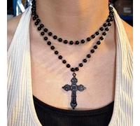 2 Pezzi Collana Con Ciondolo A Croce Di Perle False Nere, Collana Multi-strato Y2k Tagli UnicaLega di zinco