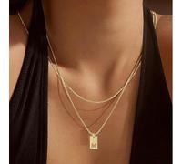 2 pezzi Collana con pendente a 26 lettere dell'alfabeto, in acciaio inossidabile a doppio strato, accessorio quotidiano da donna, idea regalo per amiche L,M,S,H,A,T,O,X,B,C,D,E,F,G,I,J,K,N,P,Q,R,U,V,W