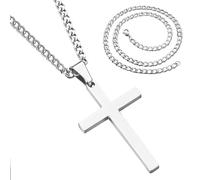2 Pezzi Collana Kit, Argento Crocifissa Croce Catena, Semplice Catena Cubana, Gioielli per Uomo e Donna
