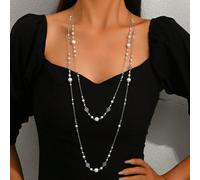 2 pezzi Collana lunga con catena di perle finte, stile vintage francese, elegante e versatile, può essere avvolta più volte e stratificata, adatta per abbinare maglioni, abiti lunghi e altri capi di a