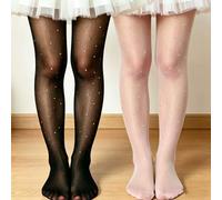 2 pezzi Collant neri/rosa con glitter per ragazze, stile giapponese soft girl, leggings versatili per stratificazione 4-7Y,2-3Y,8-11Y,11-14YColore unicoTessuto