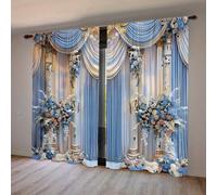 2 pezzi Colonne floreali finte in oro e blu, tipo bastoncino da inserire, tende stampate digitalmente, in materiale di poliestere, adatte per soggiorno, cucina, camera da letto, studio, bagno, hotel, 