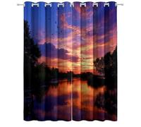 2 Pezzi Colore Tende Camera da Letto Oscuranti per Interni, Tende per Cameretta Bambini Bellissima Tramonto Fiume Uccelli Stampate con Occhielli, 140L x 260A cm per Casa Moderne