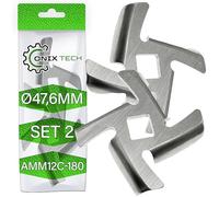 2 Pezzi Coltelli per Tritacarne Elettrico Ø47,6 mm in Acciaio Inox con Codice Originale AMM12C-180 per Panasonic - Garanzia di 5 Anni - ONIX TECH