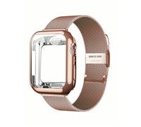 2 pezzi Compatibile con Apple Watch Cinturini e Custodia Protettiva, Elegante Cinturino in Maglia di Acciaio Inossidabile Color Oro Rosa + Custodia Protettiva in TPU Color Oro Rosa per Apple Watch da 