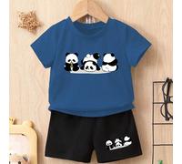 2 pezzi Completi casual e sportivi per bambino con stampa carina di panda, perfetti per un look outdoor di primavera e estate 6-9M,9-12M,12-18M,18-24M,2-3YAnimale,Fumetto,LettereTessuto in maglia
