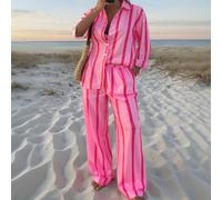 2 pezzi Completo casual con blocchi di colore e righe, vestibilità morbida, adatto per spiaggia, vacanza, appuntamento, festa per donne, elegante primavera L,M,S,XSTessuto intrecciato