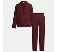 2 pezzi Completo casual estivo da ragazzo pre-adolescente in stile preppy gentleman, giacca blazer monocolore e pantaloni formali con vita elastica, adatto per feste di compleanno, eventi serali, perf