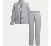 2 pezzi Completo casual estivo da ragazzo pre-adolescente stile preppy gentleman, giacca blazer monocolore e pantaloni formali con vita elastica, adatto per feste di compleanno, eventi serali, perform
