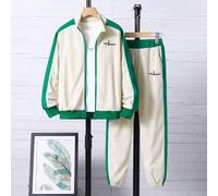 2 pezzi Completo casual per ragazzo pre-adolescente, giacca con colletto e zip e pantaloni, con ricamo a lettere e colori a contrasto 8Y,9Y,10Y,11-12Y,13-14YBlocchi di colore,LettereVelluto a coste