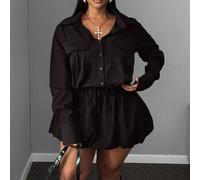 2 pezzi Completo casual taglie forti per donna - Giacca con colletto e gonna plissettata in vita alta, adatto per lavoro e pendolarismo, autunno/inverno 0XL,1XL,2XL,3XL,4XLColore unicoTessuto intrecci