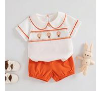 2 pezzi Completo da bambino maschio e bambino piccolo, camicia bianca estiva con colletto e stampa auto carina & pantaloncini blu intrecciati, set elegante per vacanze e festività, adatto per feste & 