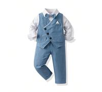 2 pezzi Completo da Gentiluomo per Ragazzi, Completo da Gentiluomo Estivo per Ragazzi 2 pezzi, Questo è un abito estivo in stile business, composto da una giacca a gilet, con un design a incrocio ante